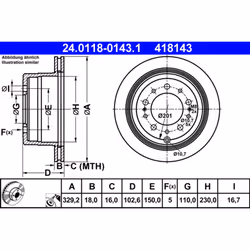 Disque de frein ATE 24.0118-0143.1 arrière, ventilé, 1 pièce