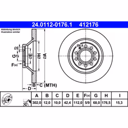 Disque de frein ATE 24.0112-0176.1 arrière, plein, à haute teneur en carbone, 1 pièce