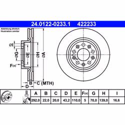 Disque de frein ATE 24.0122-0233.1 arrière, ventilé, 1 pièce
