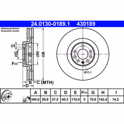 Disque de frein ATE 24.0130-0189.1 avant, ventilé, à haute teneur en carbone, 1 pièce