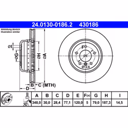 Disque de frein ATE 24.0130-0186.2 avant, ventilé, à haute teneur en carbone, 1 pièce