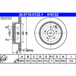 Disque de frein ATE 24.0116-0122.1 arrière, ventilé, 1 pièce