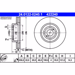 Disque de frein ATE 24.0122-0240.1 avant, ventilé, 1 pièce