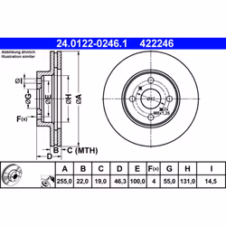 Disque de frein ATE 24.0122-0246.1 avant, ventilé, 1 pièce