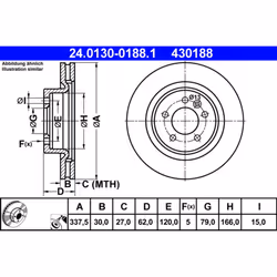 Disque de frein ATE 24.0130-0188.1 avant, ventilé, 1 pièce