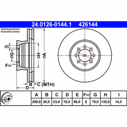 Disque de frein ATE 24.0126-0144.1 avant, ventilé, à haute teneur en carbone, 1 pièce