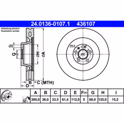 Disque de frein ATE 24.0136-0107.1 avant, ventilé, à haute teneur en carbone, 1 pièce