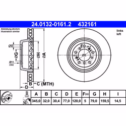 Disque de frein ATE 24.0132-0161.2 avant, ventilé, à haute teneur en carbone, 1 pièce