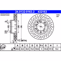 Disque de frein ATE 24.0132-0163.2 avant, ventilé, à haute teneur en carbone, 1 pièce