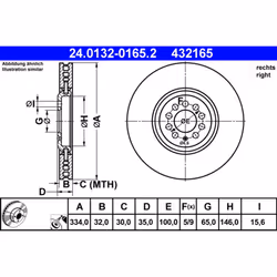 Disque de frein ATE 24.0132-0165.2 avant, ventilé, à haute teneur en carbone, 1 pièce