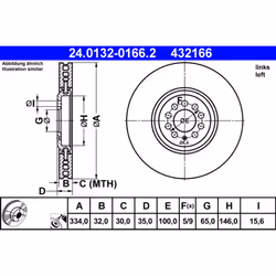 Disque de frein ATE 24.0132-0166.2 avant, ventilé, à haute teneur en carbone, 1 pièce