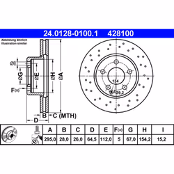 Disque de frein ATE 24.0128-0100.1 avant, ventilé, à haute teneur en carbone, 1 pièce