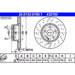 Disque de frein ATE 24.0132-0100.1 avant, ventilé, à haute teneur en carbone, 1 pièce