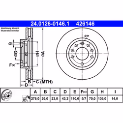 Disque de frein ATE 24.0126-0146.1 avant, ventilé, à haute teneur en carbone, 1 pièce