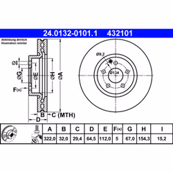 Disque de frein ATE 24.0132-0101.1 avant, ventilé, à haute teneur en carbone, 1 pièce