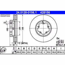 Disque de frein ATE 24.0128-0156.1 avant, ventilé, 1 pièce