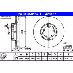 Disque de frein ATE 24.0128-0157.1 avant, ventilé, 1 pièce