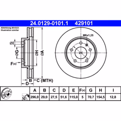 Disque de frein ATE 24.0129-0101.1 avant, ventilé, à haute teneur en carbone, 1 pièce