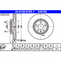 Disque de frein ATE 24.0130-0193.1 avant, ventilé, à haute teneur en carbone, 1 pièce