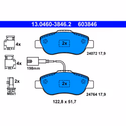 Jeu de plaquettes de frein ATE 13.0460-3846.2, avant