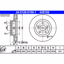 Disque de frein ATE 24.0128-0159.1 avant, ventilé, 1 pièce