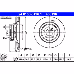 Disque de frein ATE 24.0130-0196.1 avant, ventilé, 1 pièce