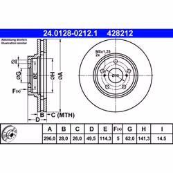 Disque de frein ATE 24.0128-0212.1 avant, ventilé, 1 pièce