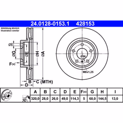 Disque de frein ATE 24.0128-0153.1 avant, ventilé, à haute teneur en carbone, 1 pièce