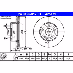Disque de frein ATE 24.0125-0179.1 avant, ventilé, à haute teneur en carbone, 1 pièce