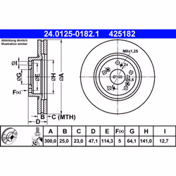 Disque de frein ATE 24.0125-0182.1 avant, ventilé, 1 pièce