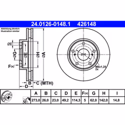 Disque de frein ATE 24.0126-0148.1 avant, ventilé, 1 pièce