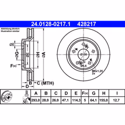 Disque de frein ATE 24.0128-0217.1 avant, ventilé, 1 pièce