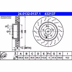 Disque de frein ATE 24.0132-0137.1 avant, ventilé, à haute teneur en carbone, 1 pièce