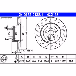 Disque de frein ATE 24.0132-0138.1 avant, ventilé, à haute teneur en carbone, 1 pièce