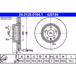 Disque de frein ATE 24.0125-0184.1 avant, ventilé, à haute teneur en carbone, 1 pièce