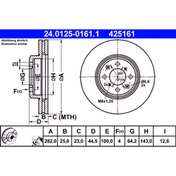 Disque de frein ATE 24.0125-0161.1 avant, ventilé, 1 pièce