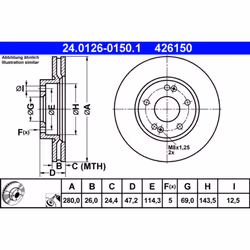 Disque de frein ATE 24.0126-0150.1 avant, ventilé, à haute teneur en carbone, 1 pièce