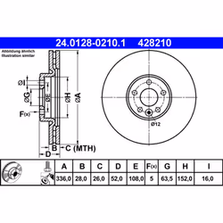 Disque de frein ATE 24.0128-0210.1 avant, ventilé, à haute teneur en carbone, 1 pièce
