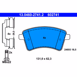Jeu de plaquettes de frein ATE 13.0460-2741.2, avant