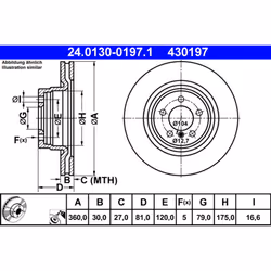 Disque de frein ATE 24.0130-0197.1 avant, ventilé, 1 pièce