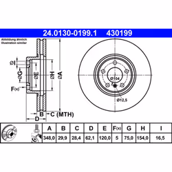 Disque de frein ATE 24.0130-0199.1 avant, ventilé, à haute teneur en carbone, 1 pièce