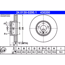 Disque de frein ATE 24.0130-0200.1 avant, ventilé, à haute teneur en carbone, 1 pièce