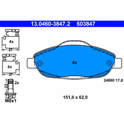 Jeu de plaquettes de frein ATE 13.0460-3847.2, avant
