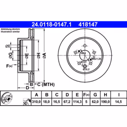 Disque de frein ATE 24.0118-0147.1 arrière, ventilé, 1 pièce