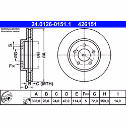 Disque de frein ATE 24.0126-0151.1 avant, ventilé, 1 pièce