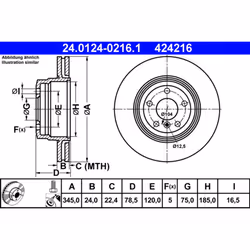Disque de frein ATE 24.0124-0216.1 arrière, ventilé, à haute teneur en carbone, 1 pièce