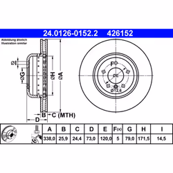 Disque de frein ATE 24.0126-0152.2 avant, ventilé, à haute teneur en carbone, 1 pièce