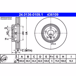 Disque de frein ATE 24.0136-0109.1 avant, ventilé, à haute teneur en carbone, 1 pièce