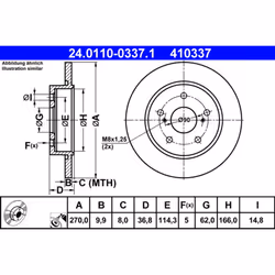 Disque de frein ATE 24.0110-0337.1 arrière, plein, 1 pièce
