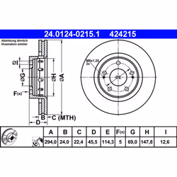 Disque de frein ATE 24.0124-0215.1 avant, ventilé, 1 pièce